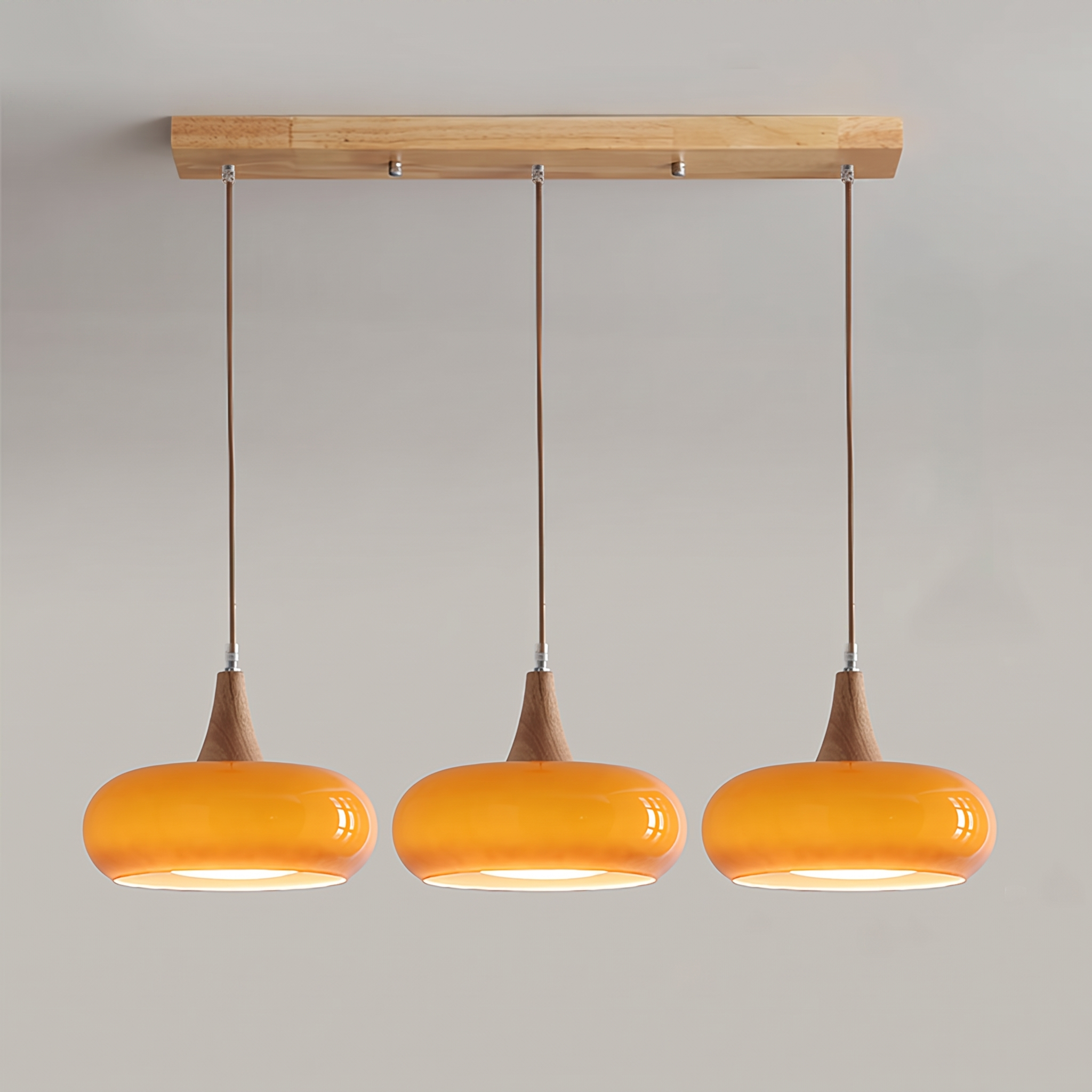 Glass and Wood Pendant Light - Scandinavian Dining Lamp in orange & wood