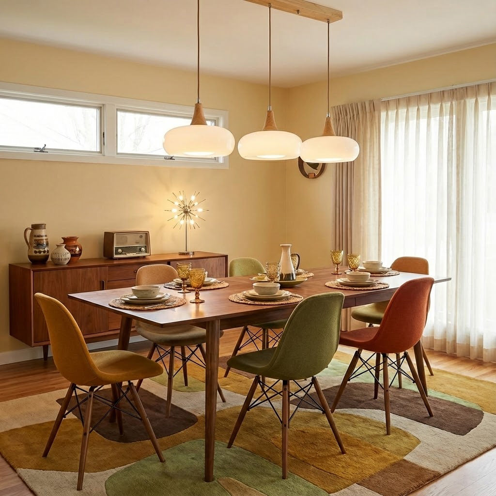 Glass and Wood Pendant Light - Scandinavian Dining Lamp in white & wood