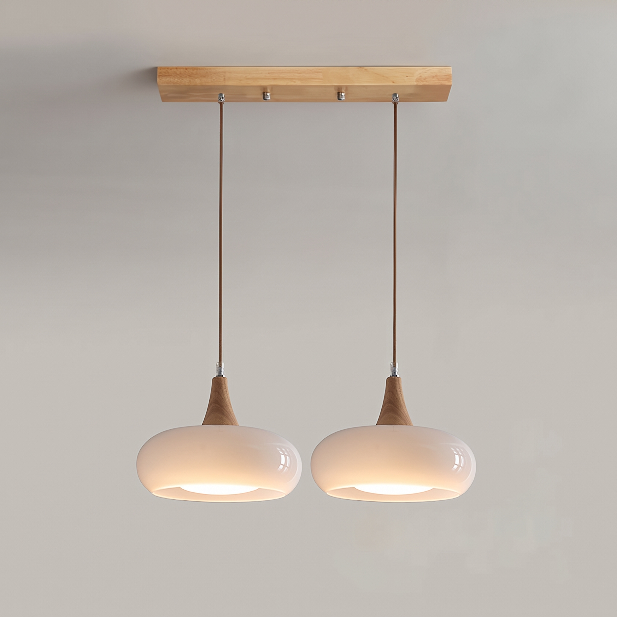 Glass and Wood Pendant Light - Scandinavian Dining Lamp in white & wood