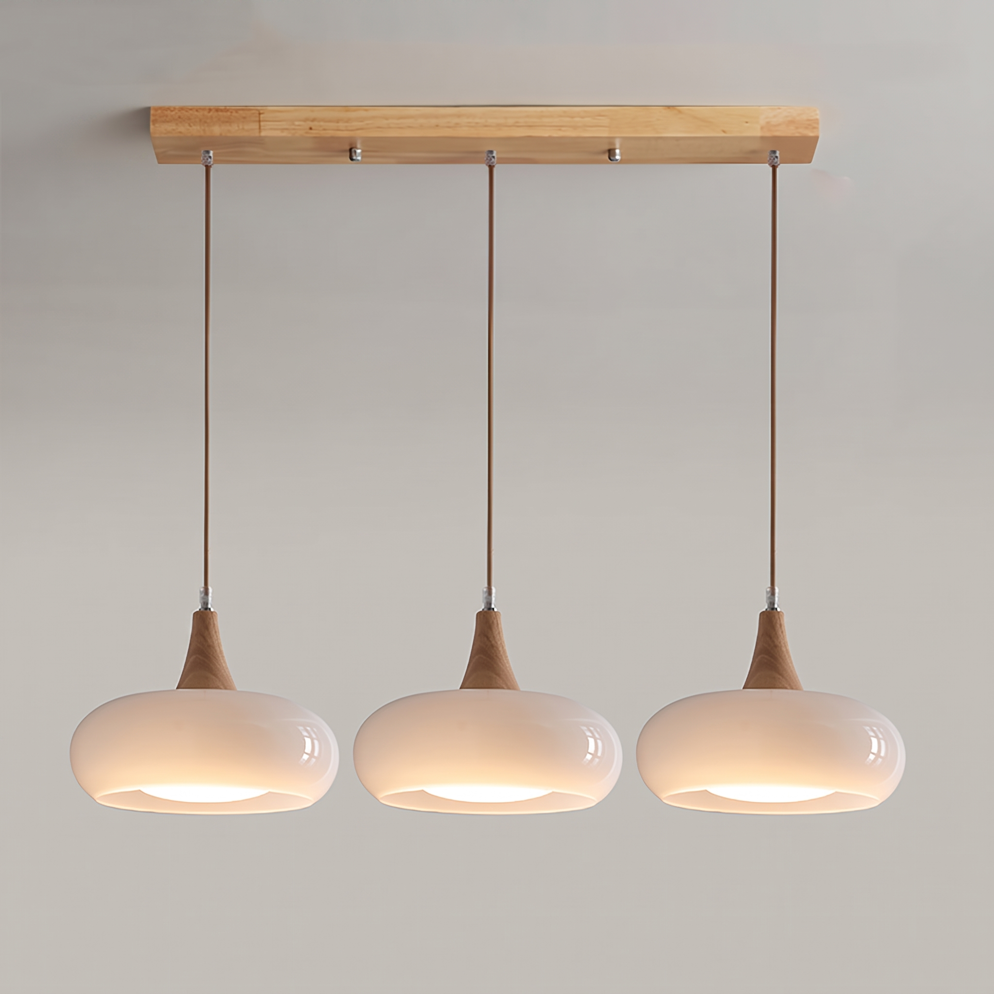 Glass and Wood Pendant Light - Scandinavian Dining Lamp in white & wood