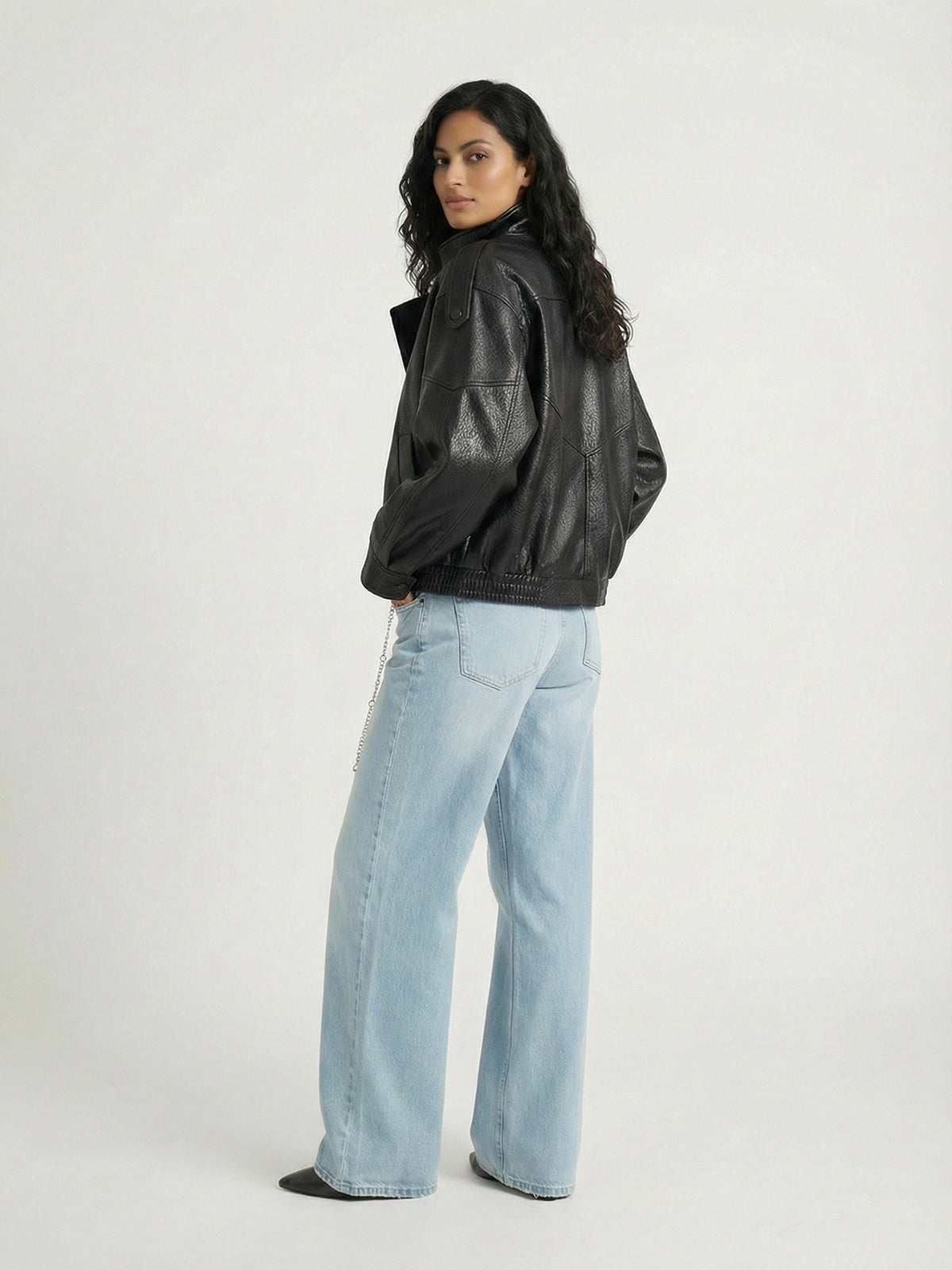 High Neck Faux Leather Moto Jacket