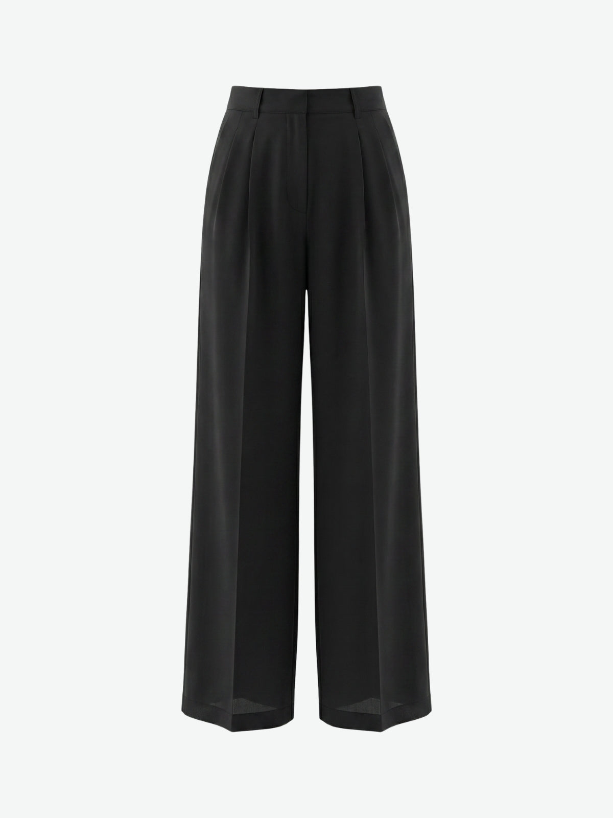 High Waist Pleated Wide Leg Trousers - Black