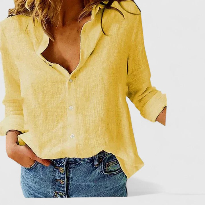 Maeve Women's Linen Button Down Shirt with Lapel Collar