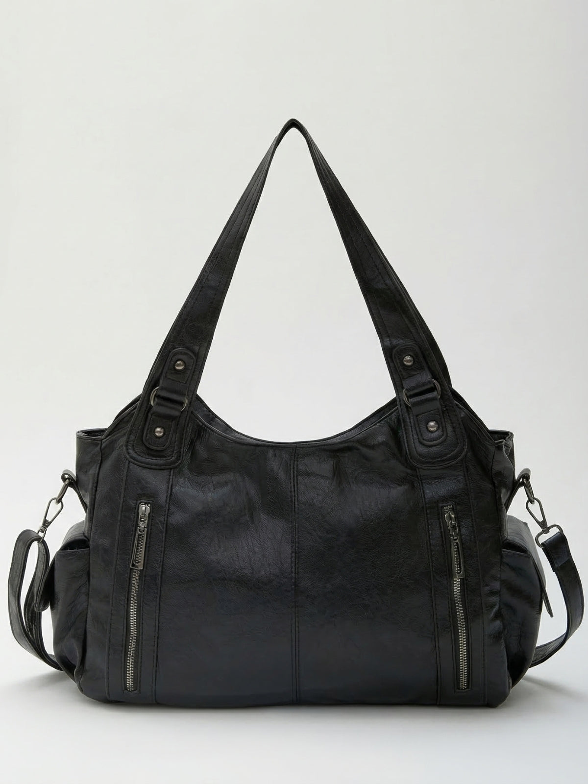Multi-Pocket Vegan Leather Tote Bag