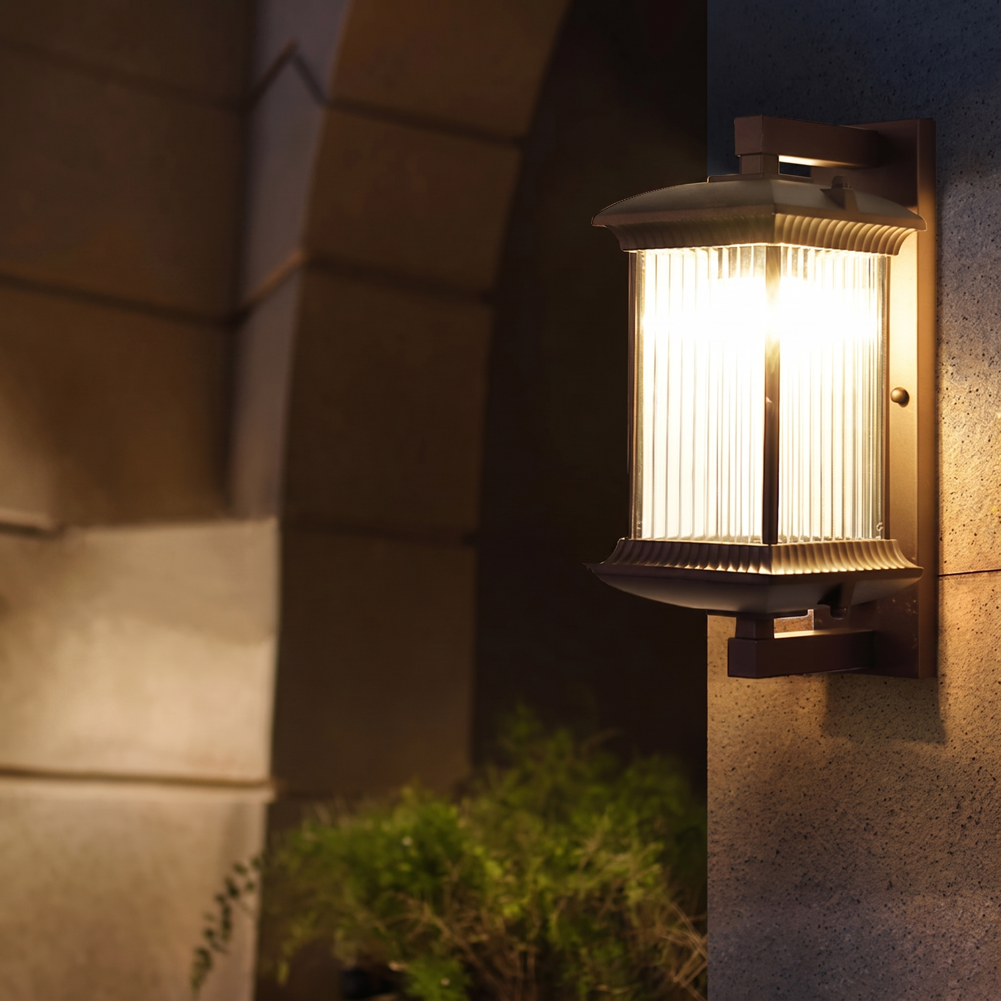 Outdoor Wall Lantern Light - Fluted Glass Porch Sconce