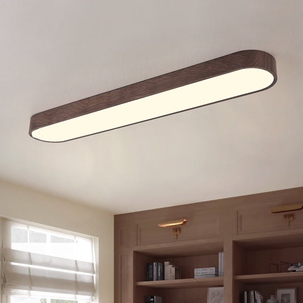 Oval LED Flush Mount Ceiling Light - Natural Oak Frame