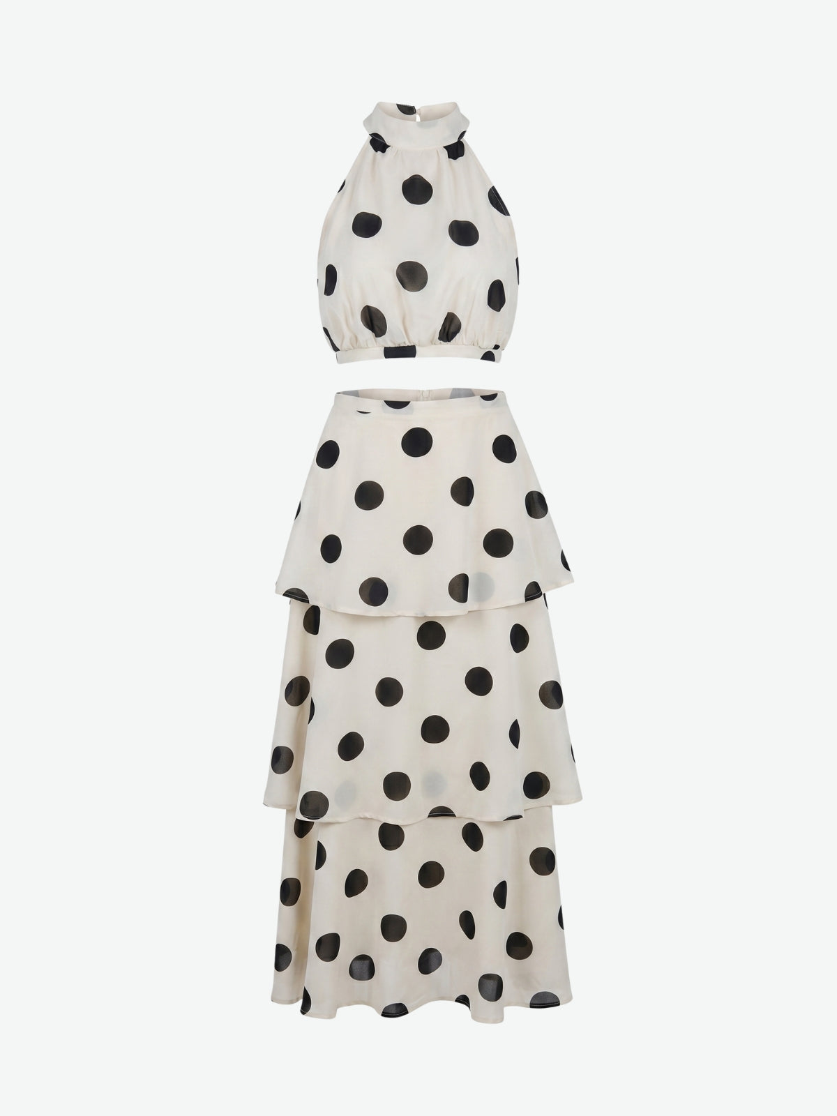Polka Dot Halter Crop Top And Tiered Maxi Skirt Set