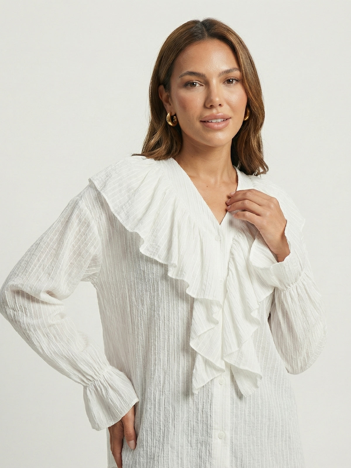 Ruffle Collar Flare Sleeve Blouse