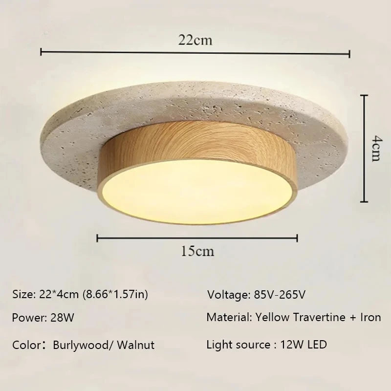 Travertine Wood Flush Mount Ceiling Light in d22cm-wood