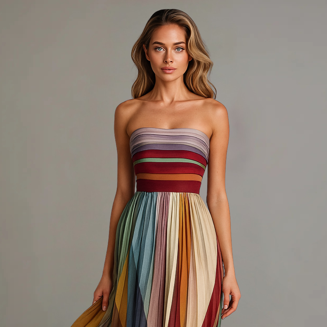 Sophie Strapless Colorful Pleated Summer Maxi Dress