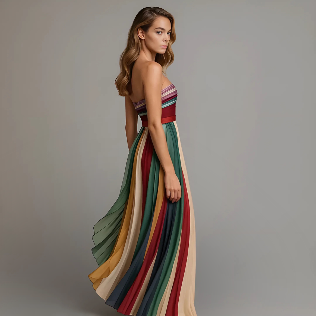Sophie Strapless Colorful Pleated Summer Maxi Dress