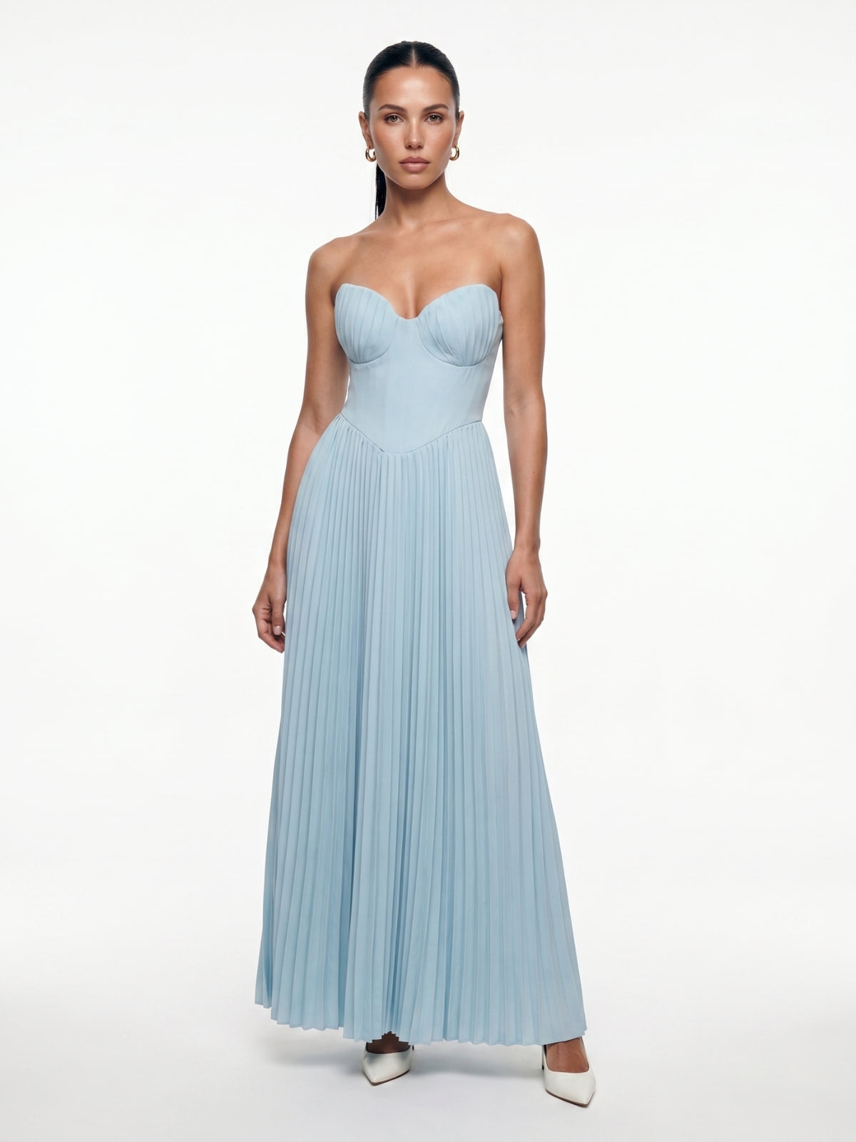 corset pleated dress Strapless Corset Pleated Maxi Dress