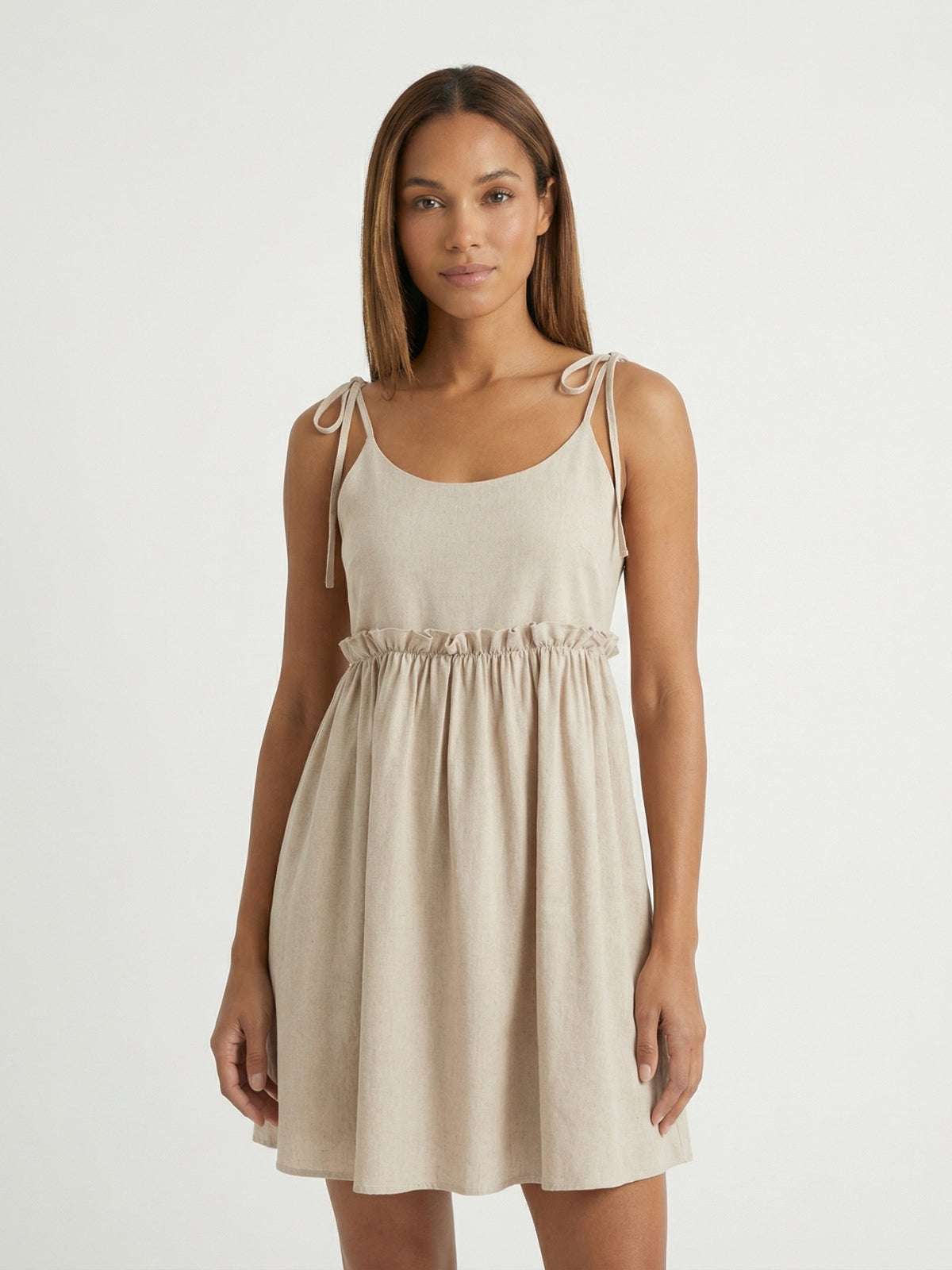 Tie-Shoulder Frill Mini Dress