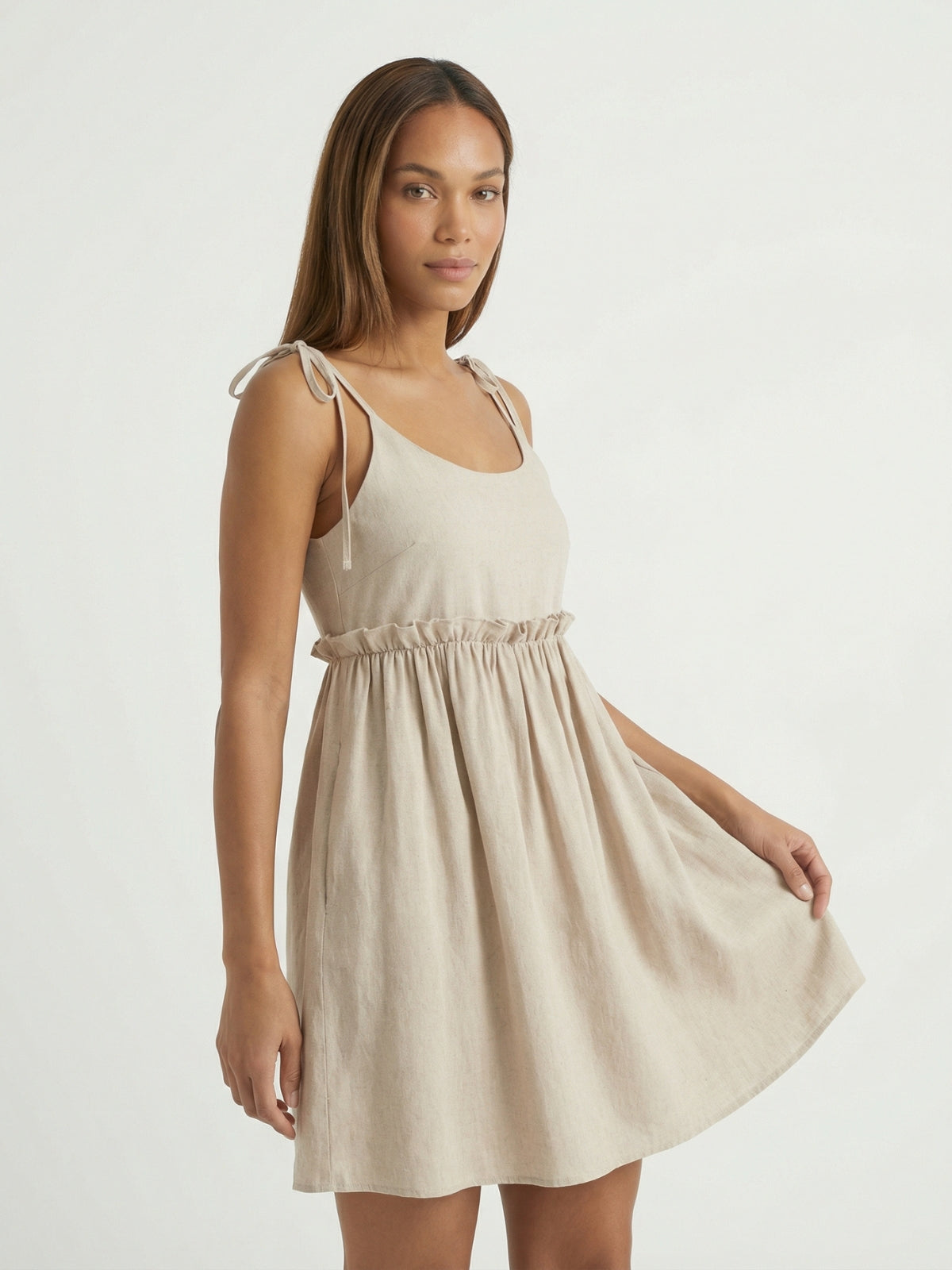Tie-Shoulder Frill Mini Dress