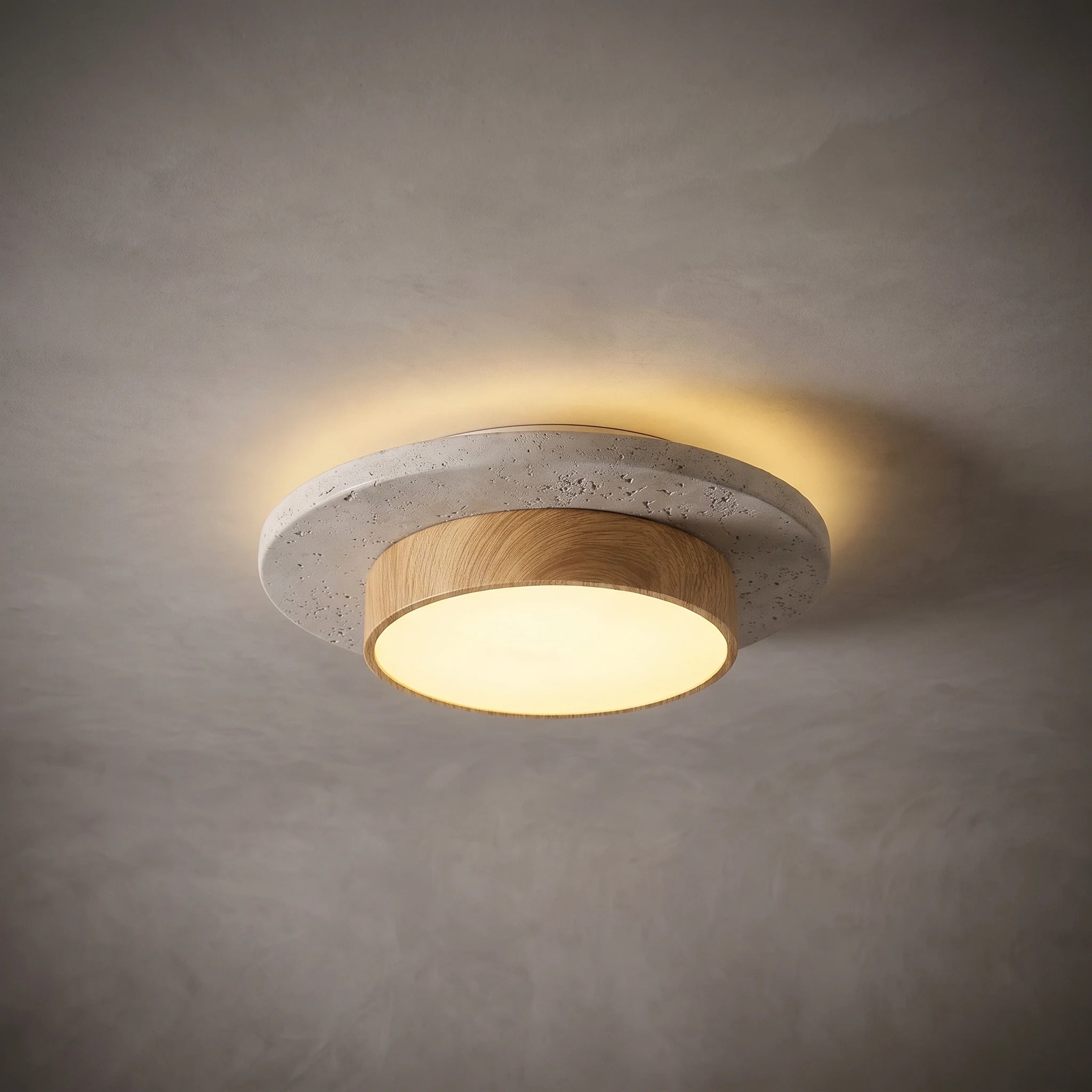 Travertine Wood Flush Mount Ceiling Light