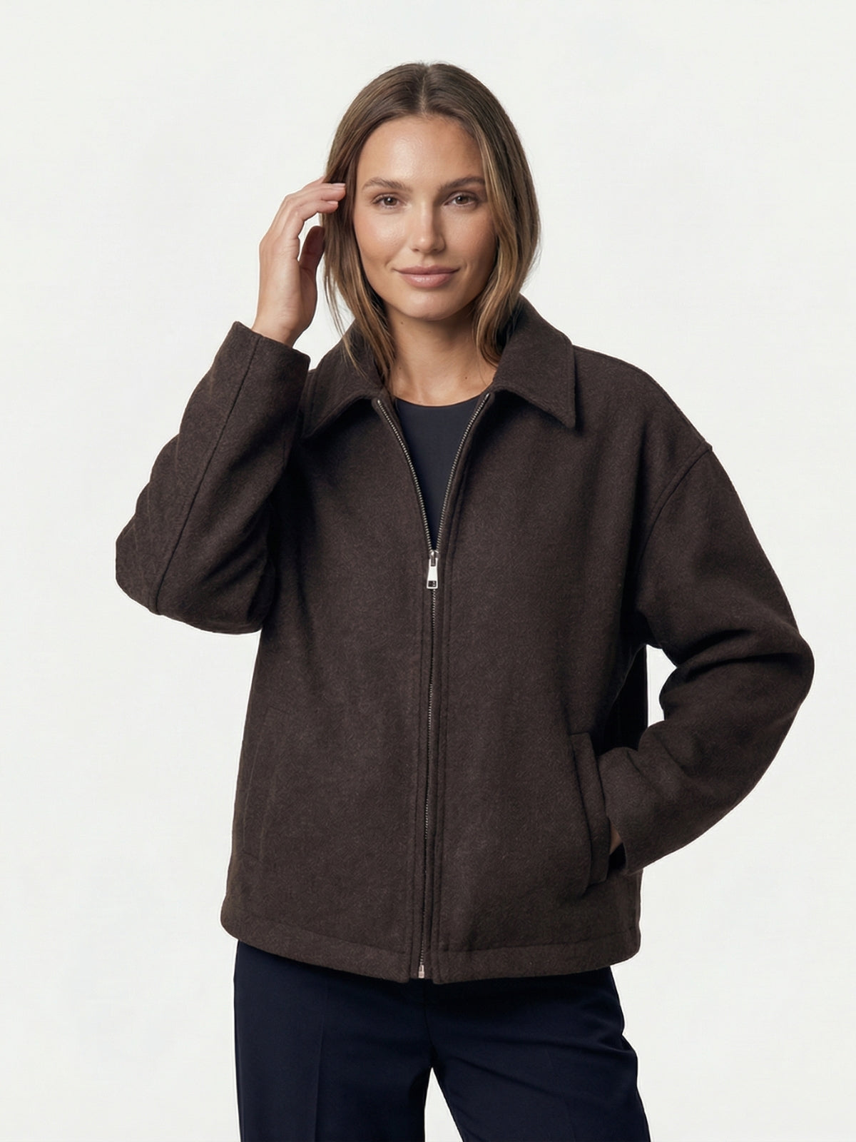 Wool Blend Zip-Up Jacket