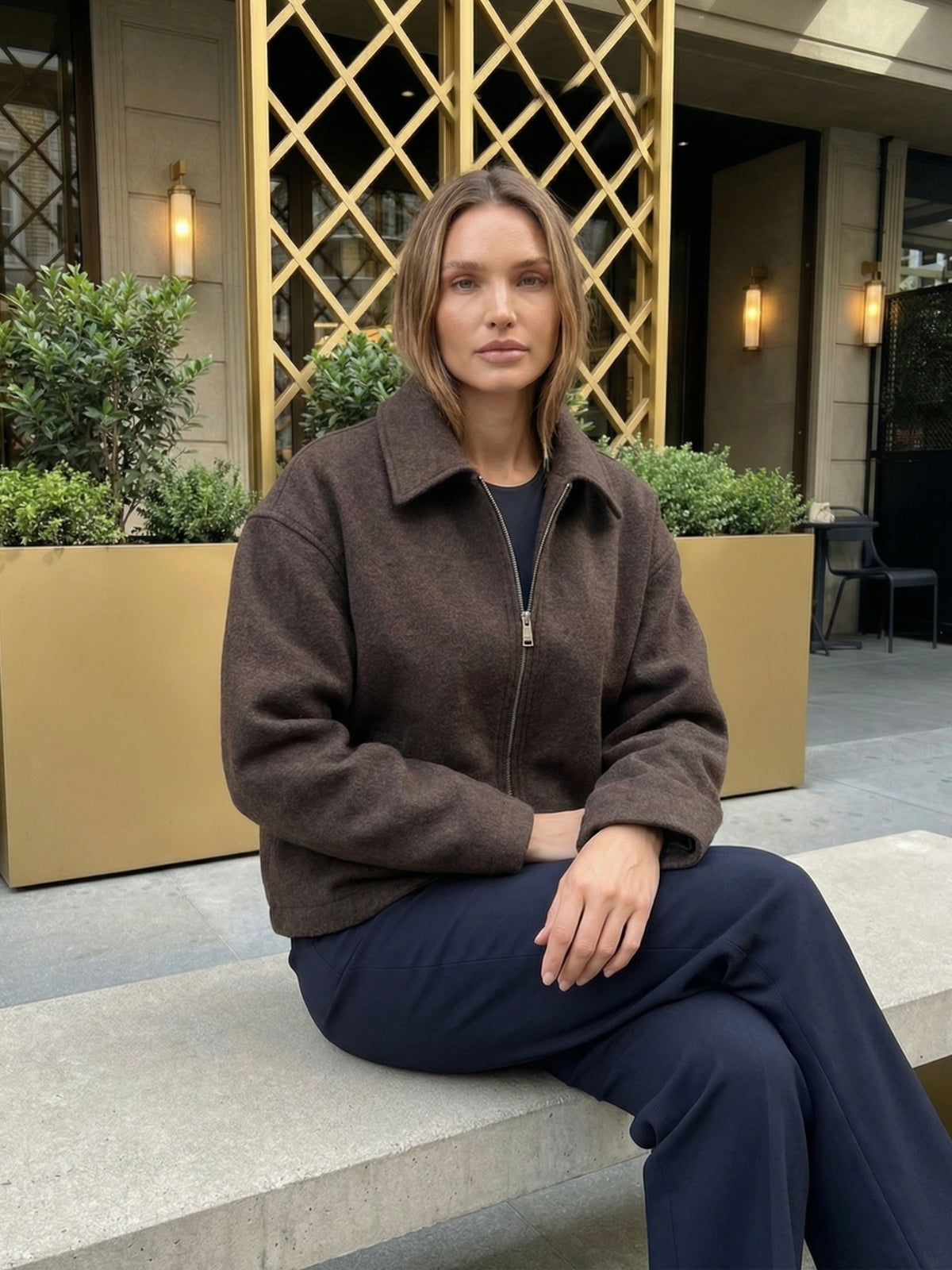 Wool Blend Zip-Up Jacket